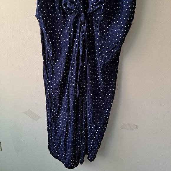 NWT Ellos Tie Front A-Line Maxi Dress Navy Blue White Polka Dot Womens Size 32 - Picture 10 of 15